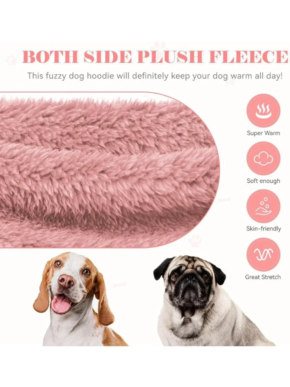 Cozy Fuzzy Dog Sweater for Large Dogs | Soft Plush Fleece Hoodie Coat - Pink